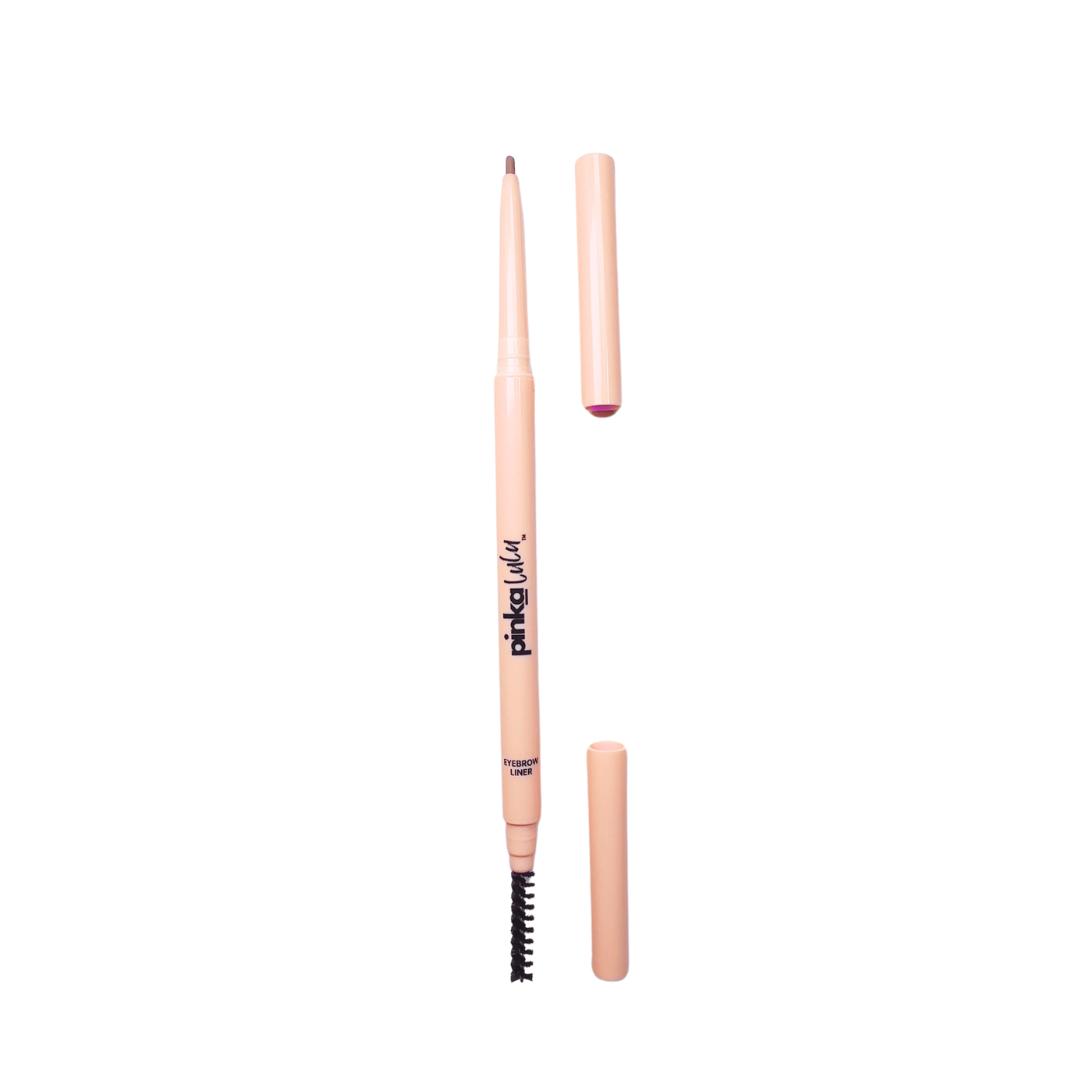 Pinkalulu Brow liner with two caps opened on a white background