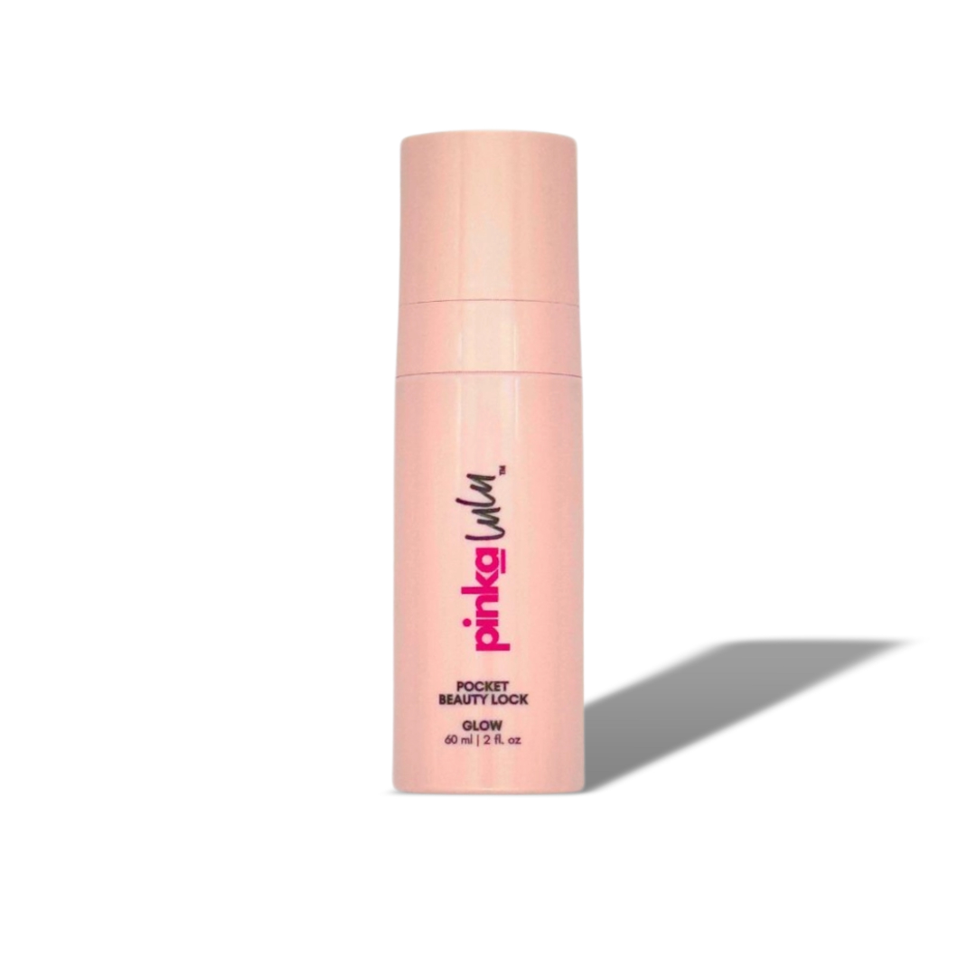 Pinkalulu pocket beauty lock glow bottle on a white background with shadow