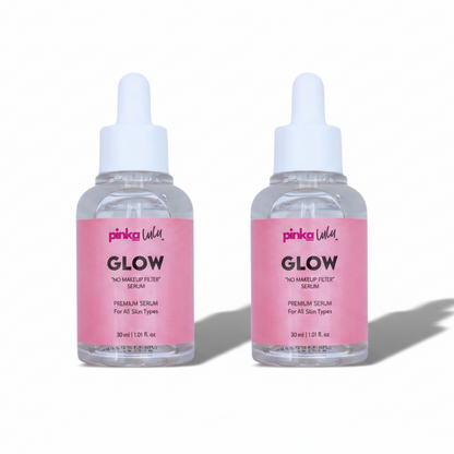 Two bottles of Pinkalulu Glow serums on a white background