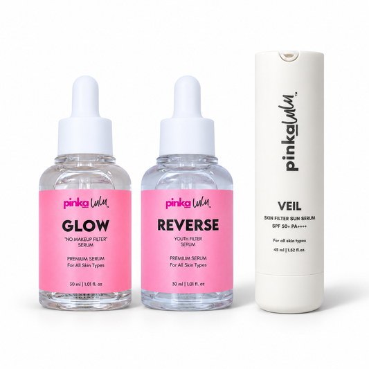 Pinkalulu Glow Up set with Glow Serum, Reverse Serum and Veil Sun Serum