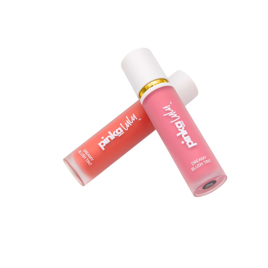 Two Pinkalulu Dreamy Blush Tint bottles with white caps on a white background
