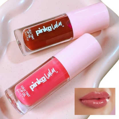 Two Pinkalulu lulu tint lip oil on a light background