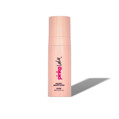 Pinkalulu pocket beauty lock glow bottle on a white background with shadow