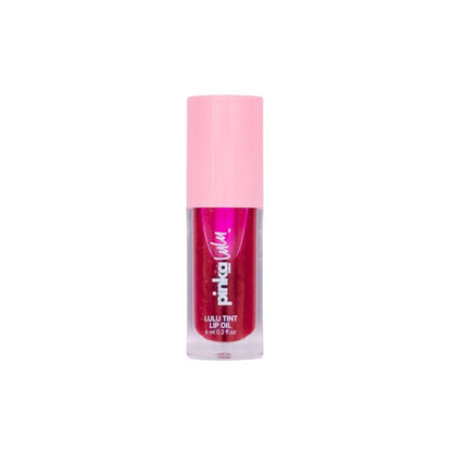 Pink lip oil bottle with 'Pinkalulu' branding on a white background